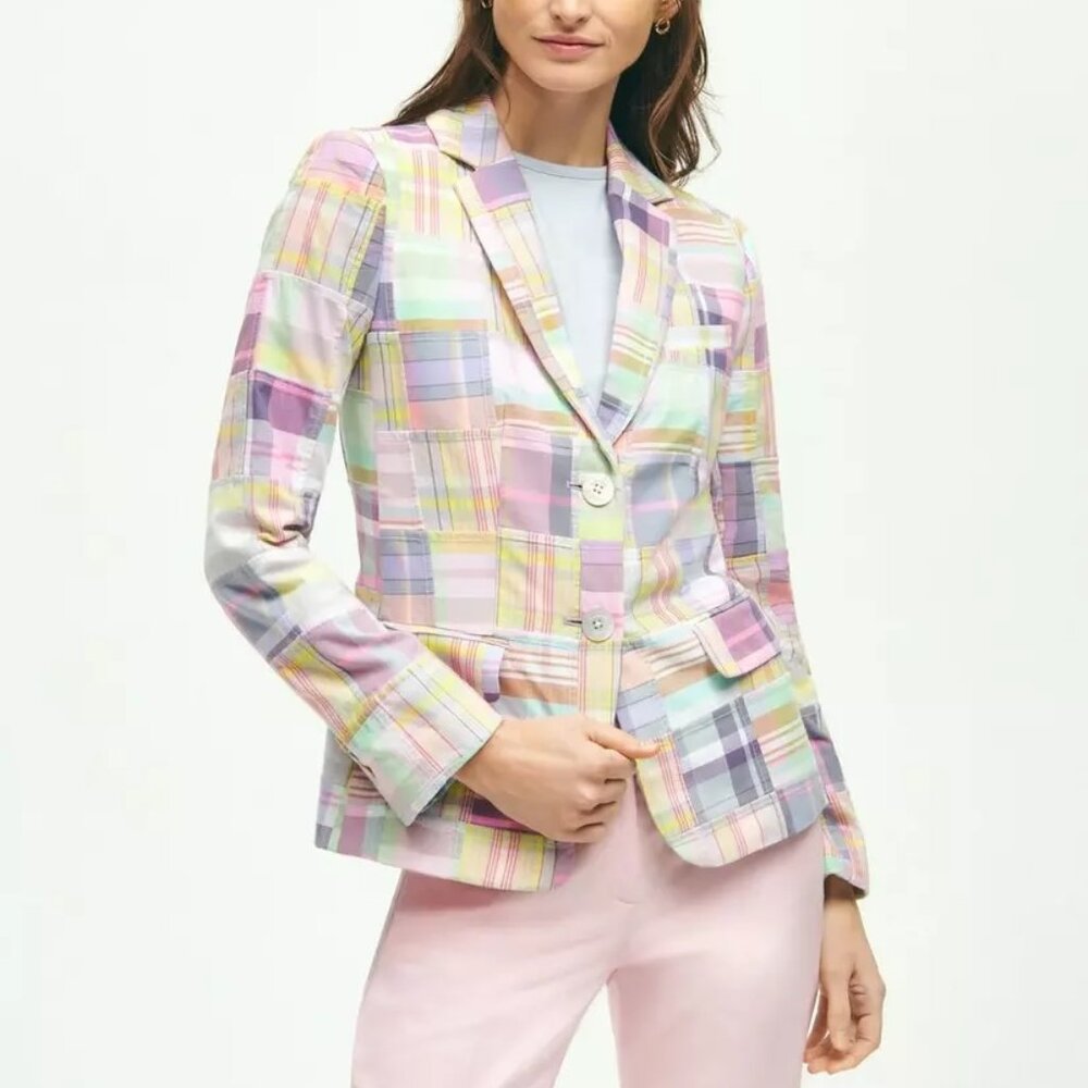 NWT Brooks Brothers Cotton Madras Jacket Blazer Pastel